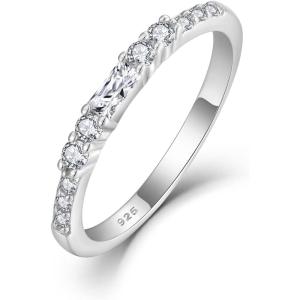 imageStackable Eternity Ring for Women 925 Sterling Silver Baguette Cut Birthstone Ring for Her Size 51004 April  Simulated Diamond