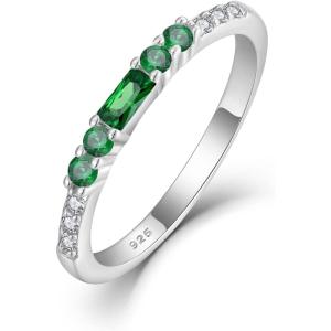 imageStackable Eternity Ring for Women 925 Sterling Silver Baguette Cut Birthstone Ring for Her Size 51005 May  Emerald