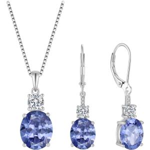 imageTanzanite Jewelry Set for Women 925 Sterling Silver Oval Cut Necklace Dangle Drop Leverback Earrings December Birthstone Jewelry for Her