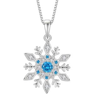imageWomen Snowflake Necklace 925 Sterling Silver Snowflake Pendant Necklace Aquamarine Jewelry Christmas Gift for Her Women Mom Wife