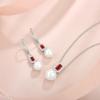 imagePearl Jewelry Set 925 Sterling Silver Garnet Necklace Earrngs Emerald Cut January Birthstone Jewelry Gifts for Her