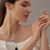 imagePrincess Cut Jewelry Set for Women 925 Sterling Silver Amethyst February Birthstone Necklace Halo Dangle Drop Leverback Earrings Jewelry Gifts for Her