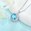 imagePrincess Cut Jewelry Set for Women 925 Sterling Silver Aquamarine March Birthstone Necklace Halo Dangle Drop Leverback Earrings Jewelry Gifts for Her