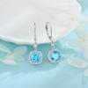 imagePrincess Cut Jewelry Set for Women 925 Sterling Silver Aquamarine March Birthstone Necklace Halo Dangle Drop Leverback Earrings Jewelry Gifts for Her