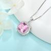 imagePrincess Cut Jewelry Set for Women 925 Sterling Silver Pink Tourmaline October Birthstone Necklace Halo Dangle Drop Leverback Earrings Jewelry Gifts for Her