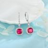 imagePrincess Cut Jewelry Set for Women 925 Sterling Silver Ruby July Birthstone Necklace Halo Dangle Drop Leverback Earrings Jewelry Gifts for Her