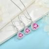 imageTriangle Jewelry Set for Women 925 Sterling Silver Halo Pink Tourmaline Necklace Dangle Drop Leverback Earrings October Birthstone Jewelry for Her