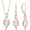image18K Rose Gold Plated Freshwater Pearl Jewelry Set for Women 925 Sterling Silver Infinity Pearl Necklace and Dangle Drop Leverback Earrings Set
