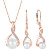 image18K Rose Gold Plated Freshwater Pearl Necklace and Earrings Set for Women 925 Sterling Silver Pearl Jewelry Gifts for Her