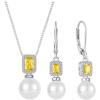 imagePearl Jewelry Set 925 Sterling Silver Citrine Necklace Earrings Emerald Cut November Birthstone Jewelry Gifts for Her