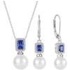 imagePearl Jewelry Set 925 Sterling Silver Tanzanite Necklace Earrings Emerald Cut December Birthstone Jewelry Gifts for Her