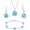 imagePrincess Cut Jewelry Set 925 Sterling Silver Aquamarine Earrings Dangle Drop Leverback March Birthstone Necklace and Bracelet Jewelry Gifts for Women