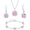 imagePrincess Cut Jewelry Set 925 Sterling Silver Pink Tourmaline Earrings Dangle Drop Leverback October Birthstone Necklace and Bracelet Jewelry Gifts for Women