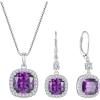 imagePrincess Cut Jewelry Set for Women 925 Sterling Silver Amethyst February Birthstone Necklace Halo Dangle Drop Leverback Earrings Jewelry Gifts for Her
