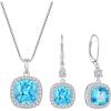 imagePrincess Cut Jewelry Set for Women 925 Sterling Silver Aquamarine March Birthstone Necklace Halo Dangle Drop Leverback Earrings Jewelry Gifts for Her