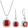 imagePrincess Cut Jewelry Set for Women 925 Sterling Silver Garnet January Birthstone Necklace Halo Dangle Drop Leverback Earrings Jewelry Gifts for Her