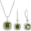 imagePrincess Cut Jewelry Set for Women 925 Sterling Silver Peridot August Birthstone Necklace Halo Dangle Drop Leverback Earrings Jewelry Gifts for Her