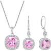imagePrincess Cut Jewelry Set for Women 925 Sterling Silver Pink Tourmaline October Birthstone Necklace Halo Dangle Drop Leverback Earrings Jewelry Gifts for Her