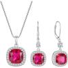 imagePrincess Cut Jewelry Set for Women 925 Sterling Silver Ruby July Birthstone Necklace Halo Dangle Drop Leverback Earrings Jewelry Gifts for Her