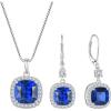 imagePrincess Cut Jewelry Set for Women 925 Sterling Silver Sapphire September Birthstone Necklace Halo Dangle Drop Leverback Earrings Jewelry Gifts for Her