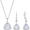imageTriangle Jewelry Set for Women 925 Sterling Silver Halo Cubic Zirconia Necklace Dangle Drop Leverback Earrings April Birthstone Jewelry for Her
