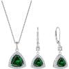 imageTriangle Jewelry Set for Women 925 Sterling Silver Halo Emerald Necklace Dangle Drop Leverback Earrings May Birthstone Jewelry for Her