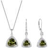 imageTriangle Jewelry Set for Women 925 Sterling Silver Halo Peridot Necklace Dangle Drop Leverback Earrings August Birthstone Jewelry for Her