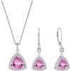 imageTriangle Jewelry Set for Women 925 Sterling Silver Halo Pink Tourmaline Necklace Dangle Drop Leverback Earrings October Birthstone Jewelry for Her
