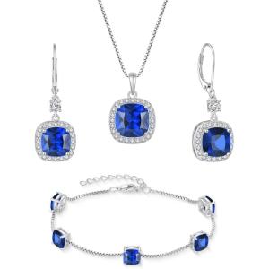 imagePrincess Cut Jewelry Set 925 Sterling Silver Sapphire Earrings Dangle Drop Leverback September Birthstone Necklace and Bracelet Jewelry Gifts for Women