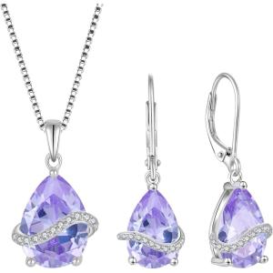 imageTeardrop Jewelry Set for Women 925 Sterling Silver Alexandrite Necklace Dangle Drop Leverback Earrings June Birthstone Jewelry Gifts for Her