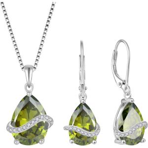 imageTeardrop Jewelry Set for Women 925 Sterling Silver Peridot Necklace Dangle Drop Leverback Earrings August Birthstone Jewelry Gifts for Her