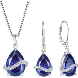 imageTeardrop Jewelry Set for Women 925 Sterling Silver Tanzanite Necklace Dangle Drop Leverback Earrings December Birthstone Jewelry Gifts for Her