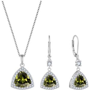 imageTriangle Jewelry Set for Women 925 Sterling Silver Halo Peridot Necklace Dangle Drop Leverback Earrings August Birthstone Jewelry for Her
