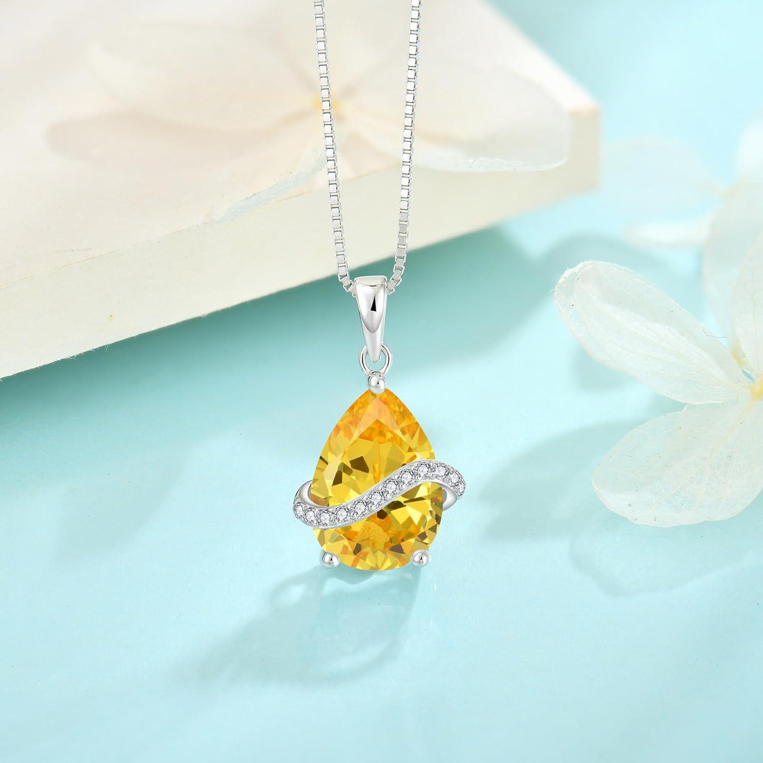 imageTeardrop Jewelry Set for Women 925 Sterling Silver Citrine Necklace Dangle Drop Leverback Earrings November Birthstone Jewelry Gifts for Her