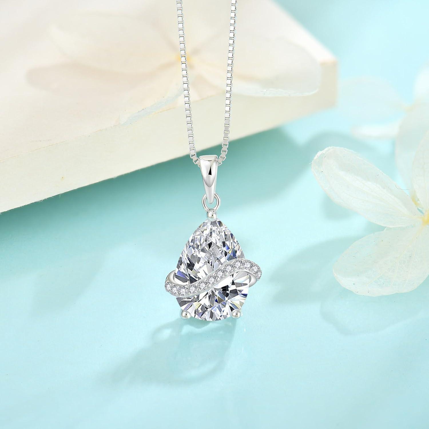 imageTeardrop Jewelry Set for Women 925 Sterling Silver Diamond Necklace Dangle Drop Leverback Earrings April Birthstone Jewelry Gifts for Her