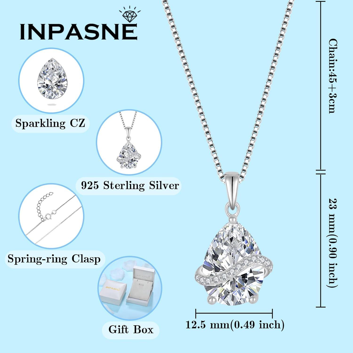 imageTeardrop Jewelry Set for Women 925 Sterling Silver Diamond Necklace Dangle Drop Leverback Earrings April Birthstone Jewelry Gifts for Her