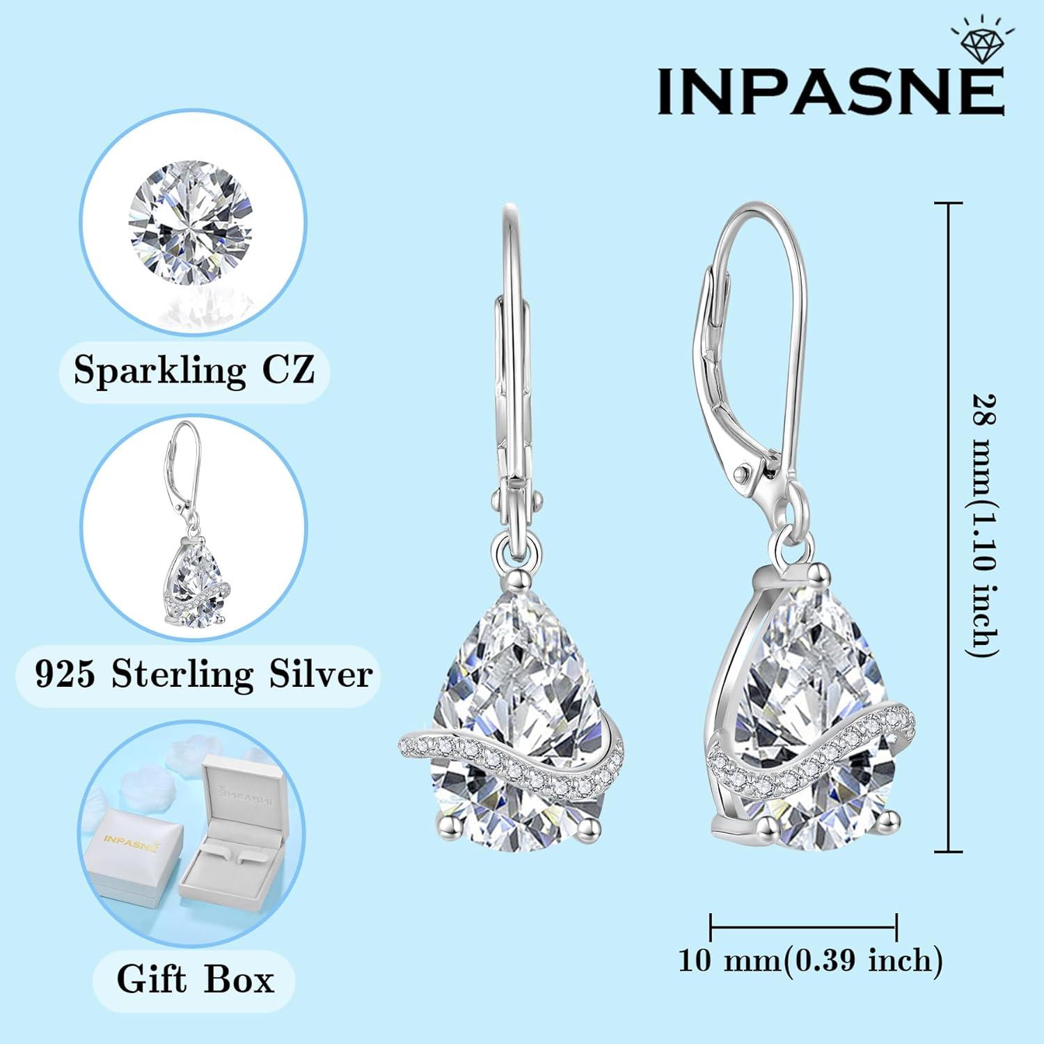 imageTeardrop Jewelry Set for Women 925 Sterling Silver Diamond Necklace Dangle Drop Leverback Earrings April Birthstone Jewelry Gifts for Her