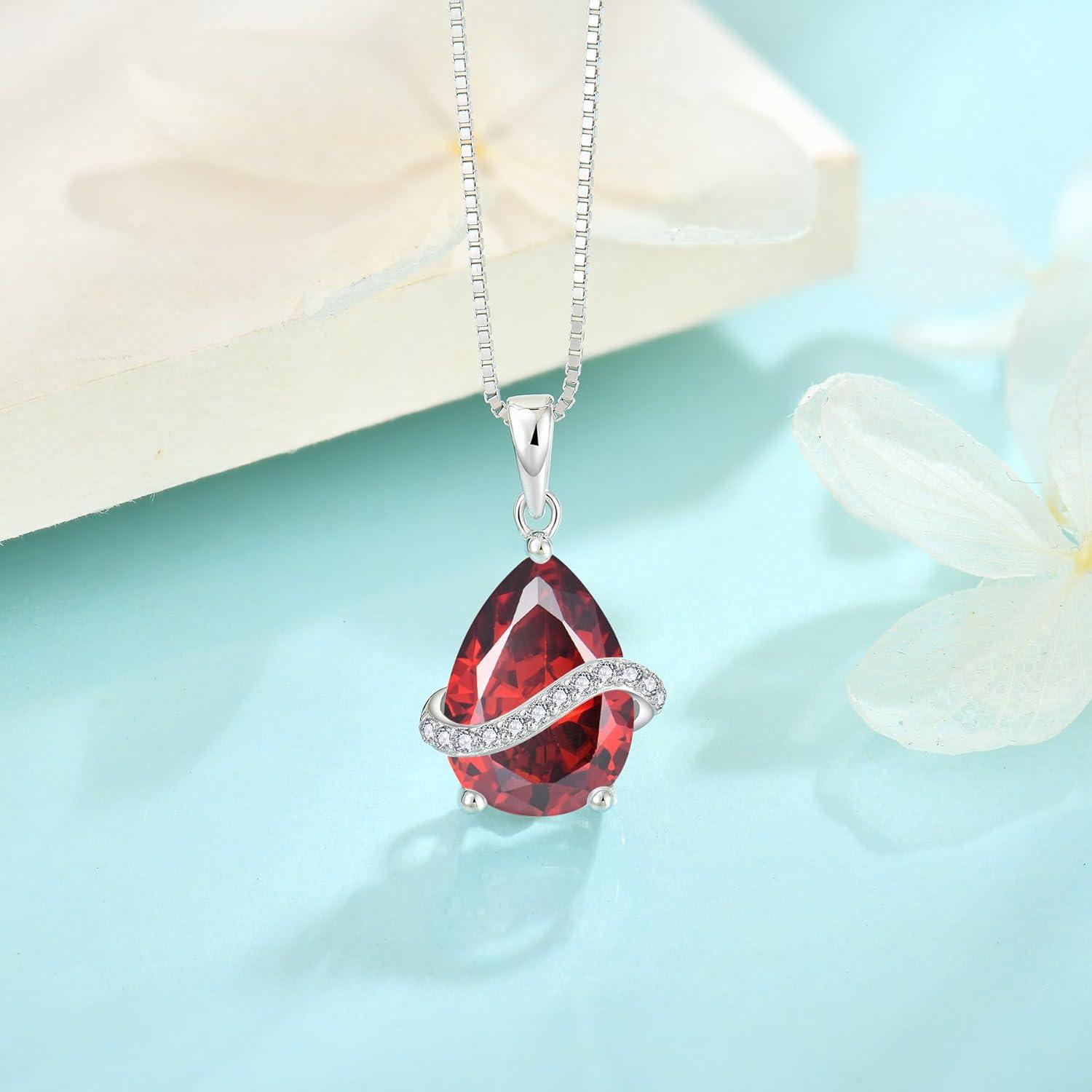 imageTeardrop Jewelry Set for Women 925 Sterling Silver Garnet Necklace Dangle Drop Leverback Earrings January Birthstone Jewelry Gifts for Her
