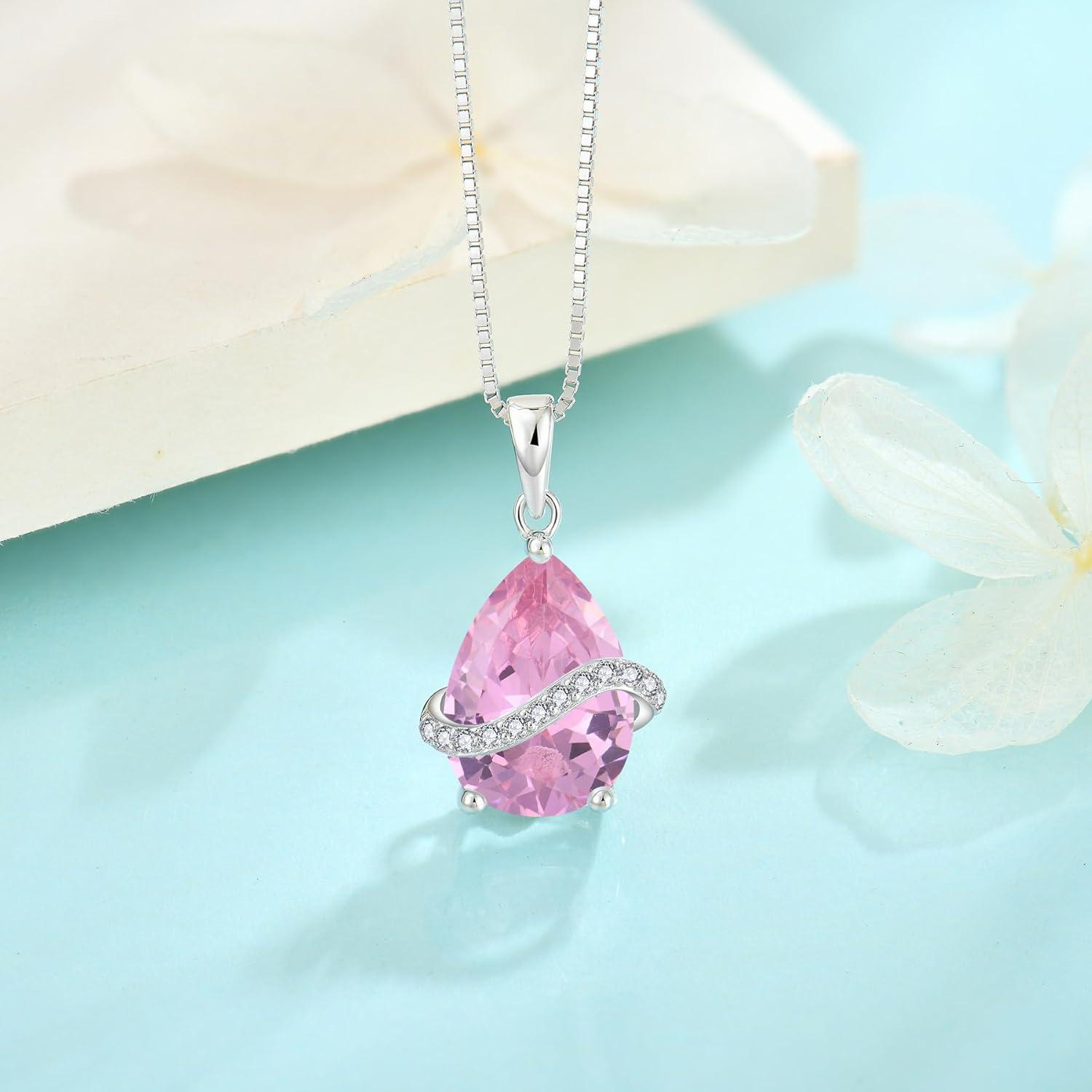 imageTeardrop Jewelry Set for Women 925 Sterling Silver Pink Tourmaline Necklace Dangle Drop Leverback Earrings October Birthstone Jewelry Gifts for Her