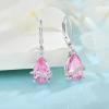 imageTeardrop Jewelry Set for Women 925 Sterling Silver Pink Tourmaline Necklace Dangle Drop Leverback Earrings October Birthstone Jewelry Gifts for Her