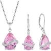 imageTeardrop Jewelry Set for Women 925 Sterling Silver Pink Tourmaline Necklace Dangle Drop Leverback Earrings October Birthstone Jewelry Gifts for Her