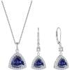 imageTriangle Jewelry Set for Women 925 Sterling Silver Halo Tanzanite Necklace Dangle Drop Leverback Earrings December Birthstone Jewelry for Her