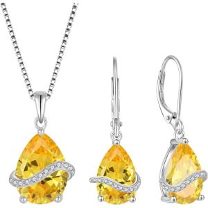 imageTeardrop Jewelry Set for Women 925 Sterling Silver Citrine Necklace Dangle Drop Leverback Earrings November Birthstone Jewelry Gifts for Her