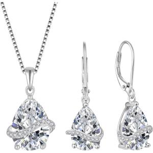 imageTeardrop Jewelry Set for Women 925 Sterling Silver Diamond Necklace Dangle Drop Leverback Earrings April Birthstone Jewelry Gifts for Her