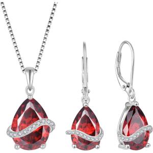imageTeardrop Jewelry Set for Women 925 Sterling Silver Garnet Necklace Dangle Drop Leverback Earrings January Birthstone Jewelry Gifts for Her