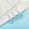 imageTriangle Jewelry Set for Women 925 Sterling Silver Halo Aquamarine Necklace Dangle Drop Leverback Earrings March Birthstone Jewelry for Her