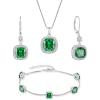 imagePrincess Cut Jewelry Set 925 Sterling Silver Emerald Earrings Dangle Drop Leverback May Birthstone Necklace and Bracelet Jewelry Gifts for Women