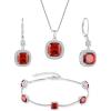 imagePrincess Cut Jewelry Set 925 Sterling Silver Garnet Earrings Dangle Drop Leverback January Birthstone Necklace and Bracelet Jewelry Gifts for Women