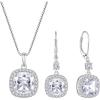 imagePrincess Cut Jewelry Set for Women 925 Sterling Silver Diamond April Birthstone Necklace Halo Dangle Drop Leverback Earrings Jewelry Gifts for Her