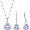 imageTriangle Jewelry Set for Women 925 Sterling Silver Halo Alexandrite Necklace Dangle Drop Leverback Earrings June Birthstone Jewelry for Her